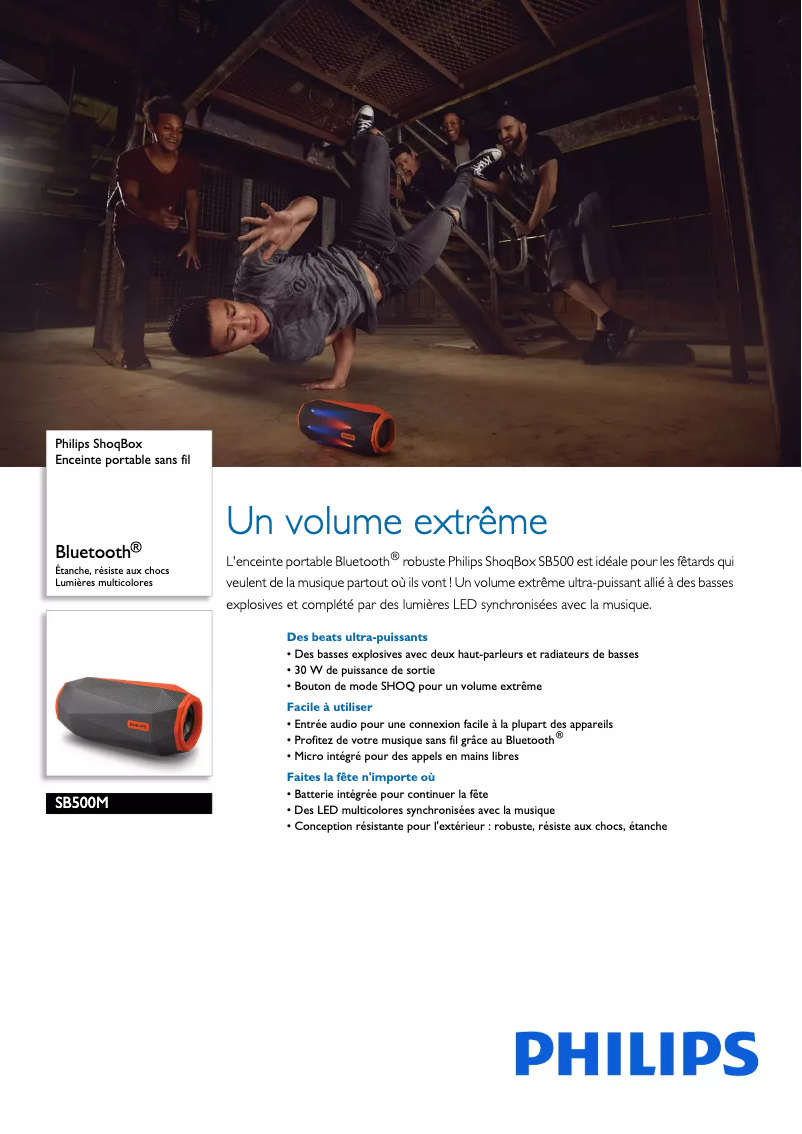 Page 1 de la notice Fiche technique Philips SB500M