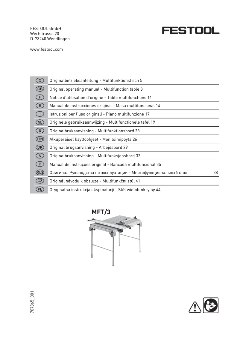 Page n°1 - Manuel utilisateur Festool MFT 3