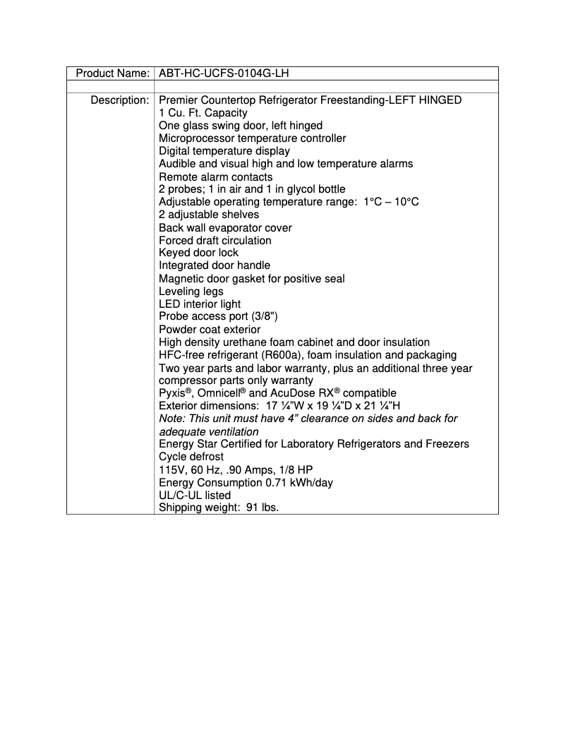 Page 1 de la notice Manuel utilisateur American BioTech Supply ABT-HC-UCFS-0104G-LH