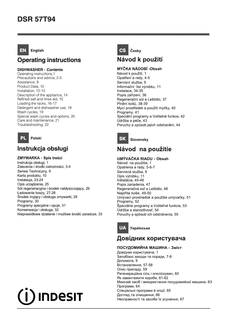 Página 1 del manual Manual de usuario Indesit DSR 57T94 CA S EU