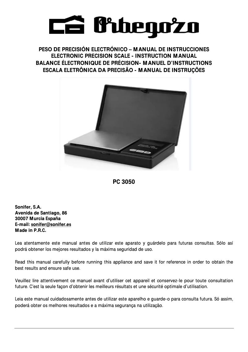Page 1 de la notice Manuel utilisateur Orbegozo PC 3050
