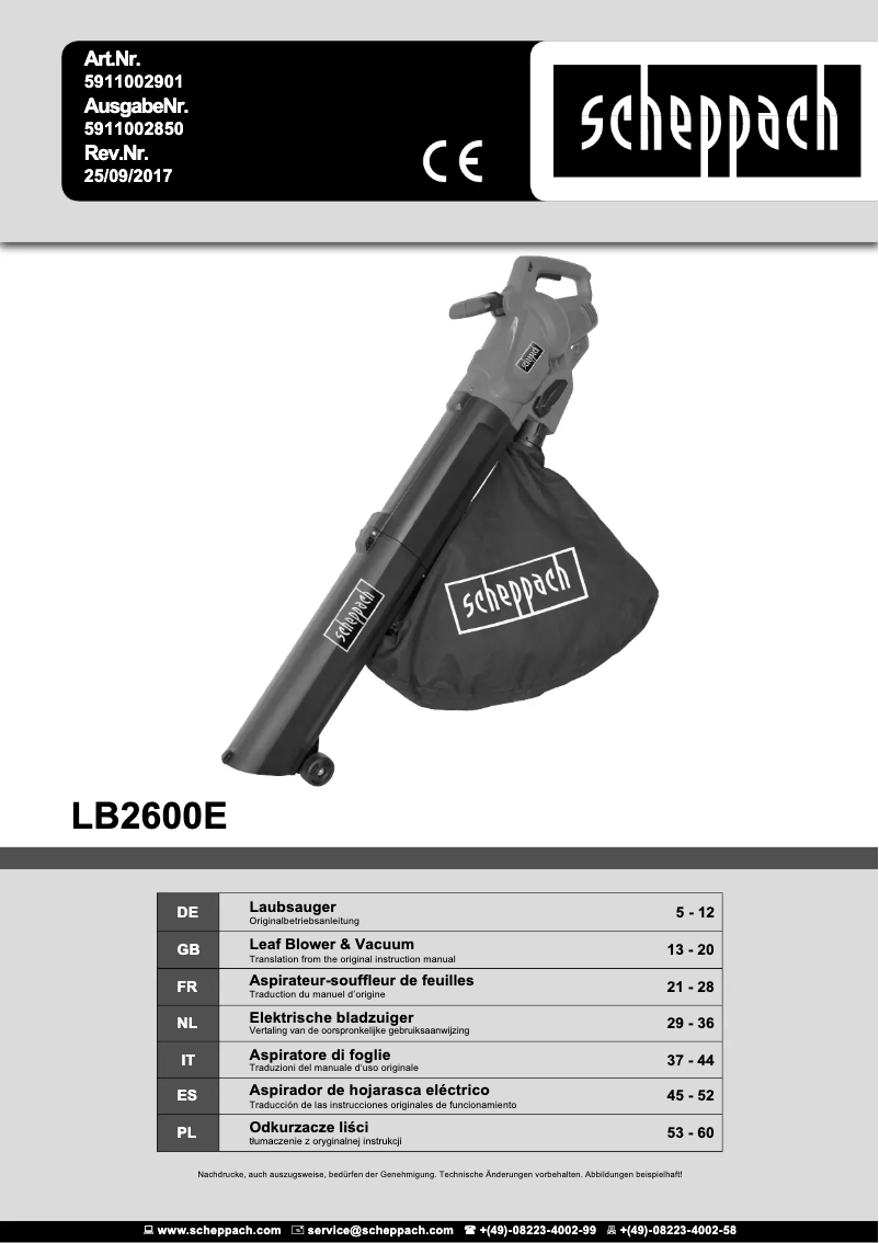 Page n°1 - Manuel utilisateur Scheppach LB2600E