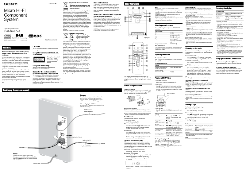 Page n°1 - Manuel utilisateur Sony CMT-EH45DAB