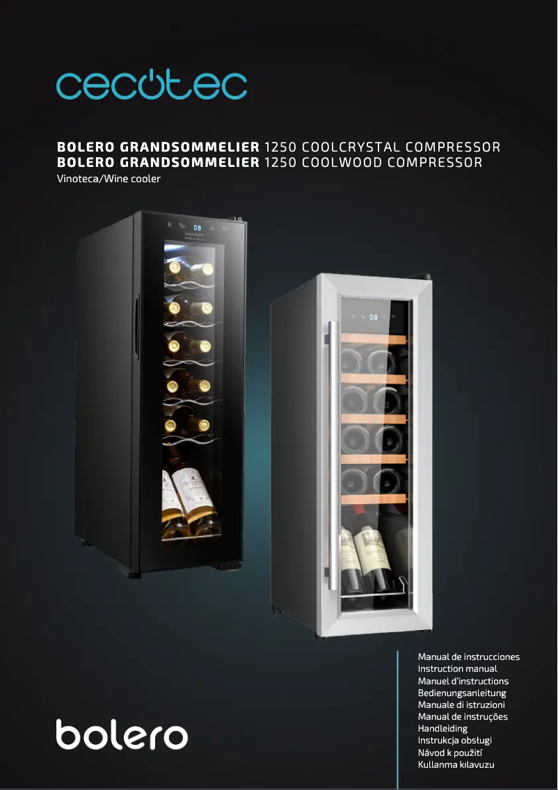 Page 1 de la notice Manuel utilisateur Cecotec Bolero GrandSommelier 1250 CoolCrystal Compressor
