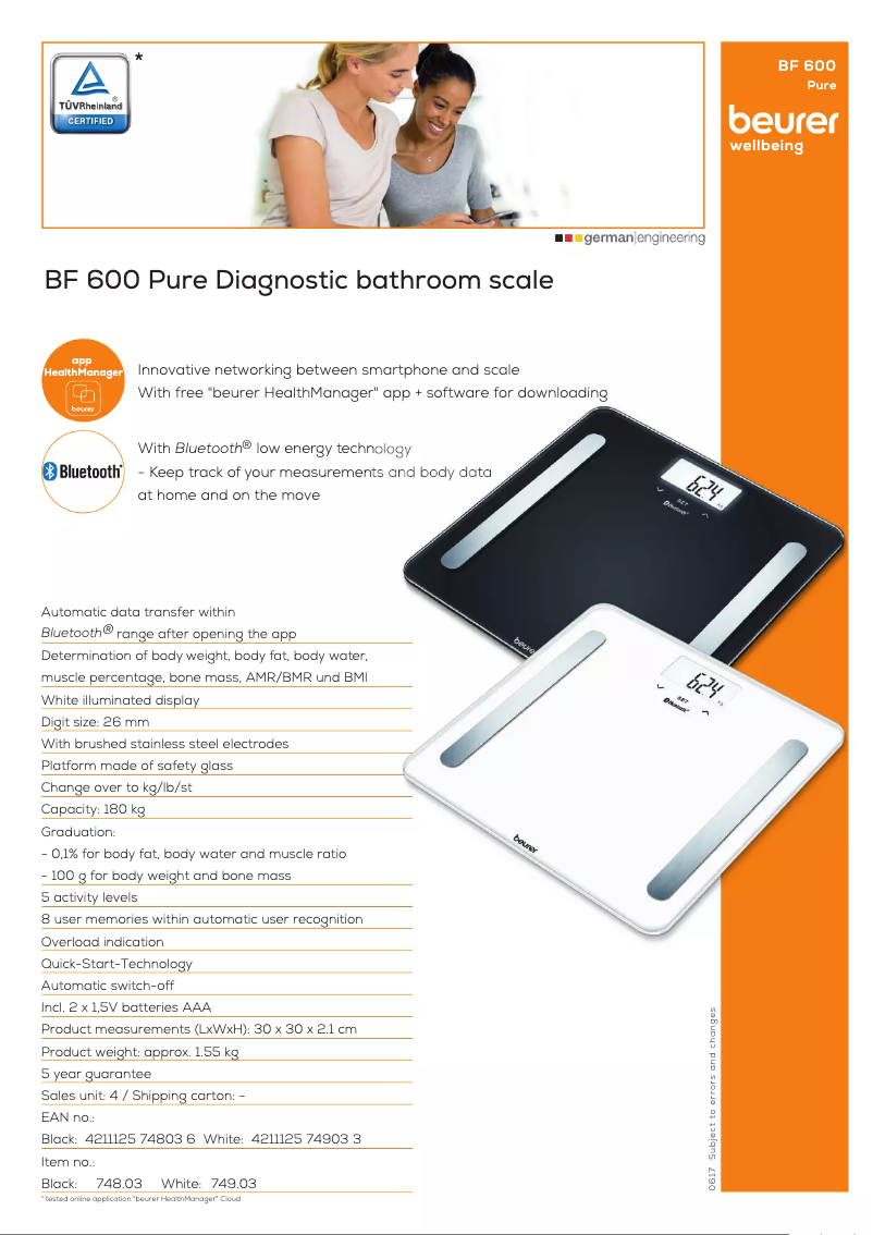 Page 1 de la notice Fiche technique Beurer BF 600