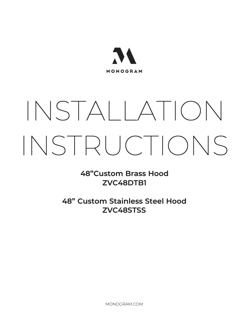 Page n°1 - Guide d'installation Monogram ZVC48STSS