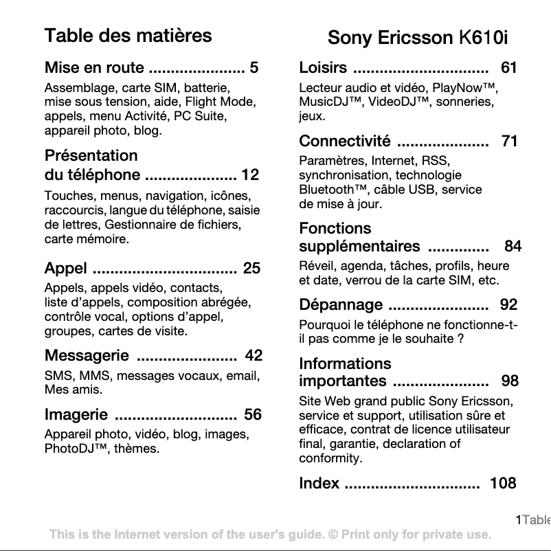 Image de la première page du manuel de l'appareil K610i