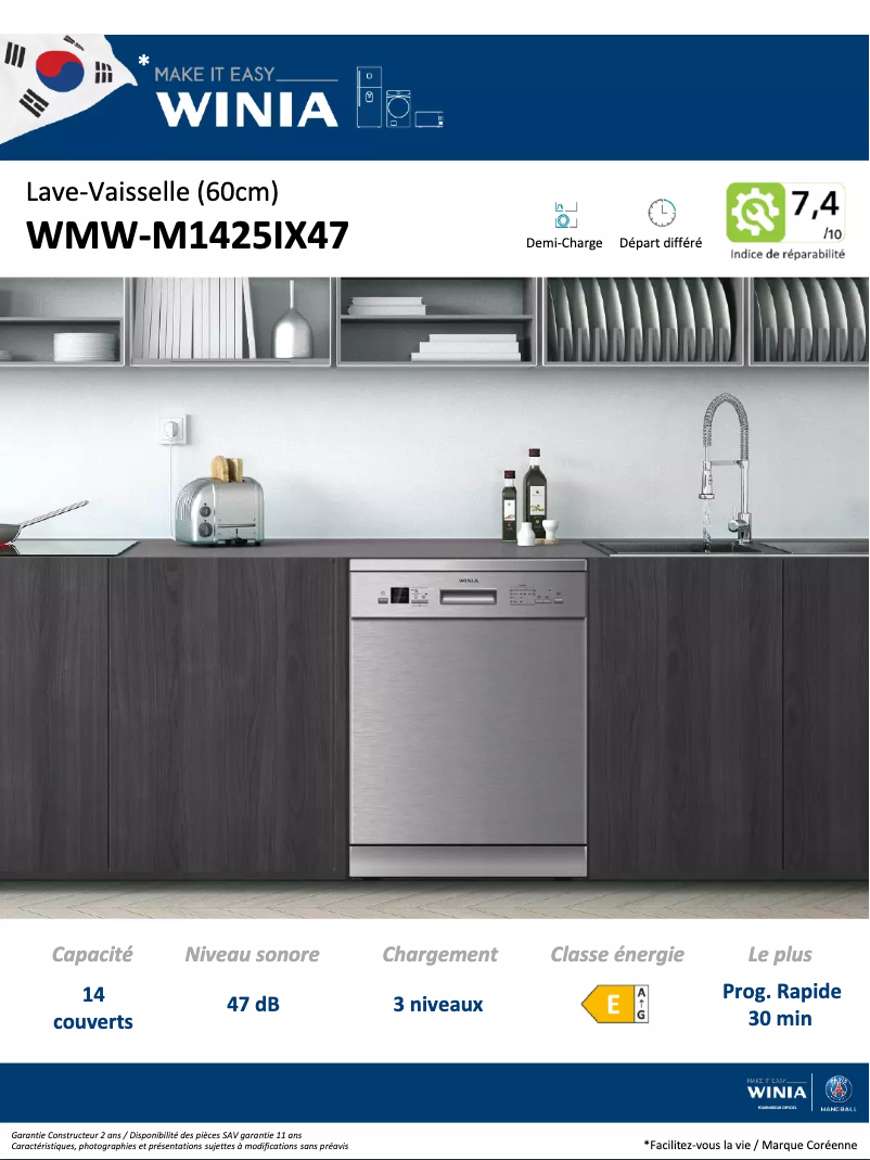 Page 1 de la notice Fiche technique Winia WMW-M1425IX47