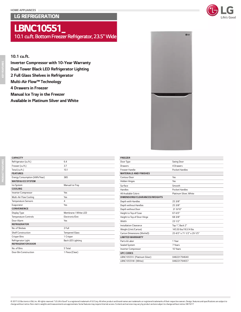 Page 1 de la notice Fiche technique LG LBNC10551V