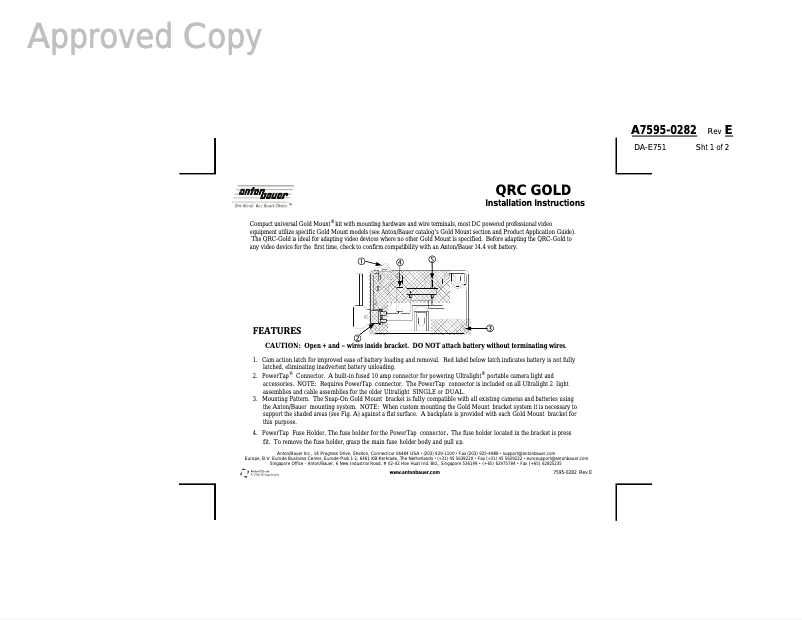 Page 1 de la notice Manuel utilisateur Anton/Bauer QRC-Digital