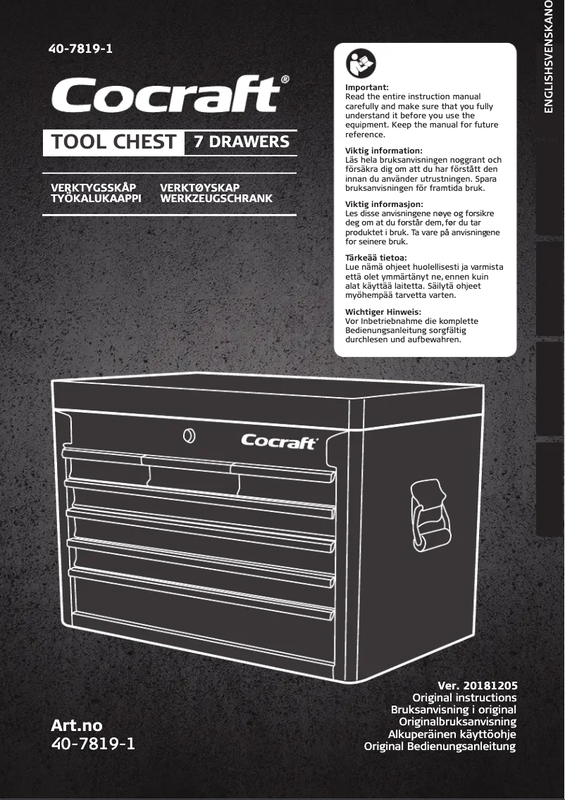 Page 1 de la notice Manuel utilisateur Cocraft 40-7819-1