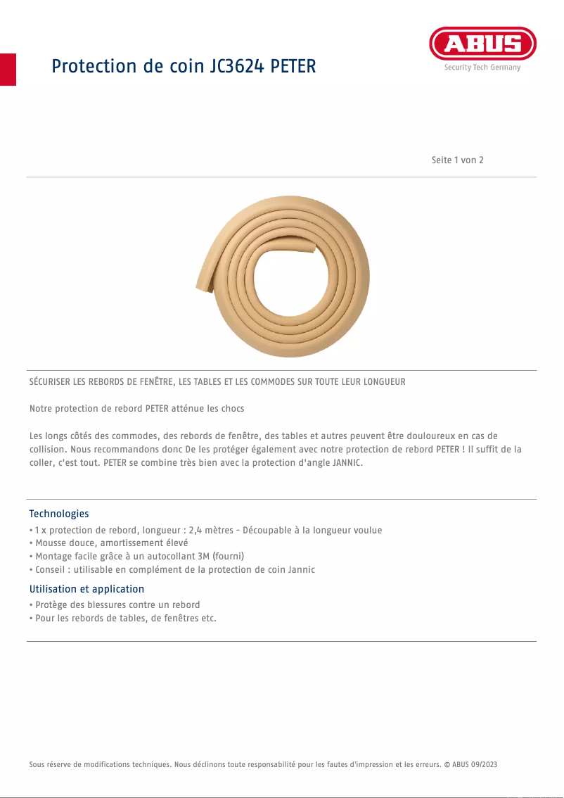 Page n°1 - Fiche technique Abus JC3624