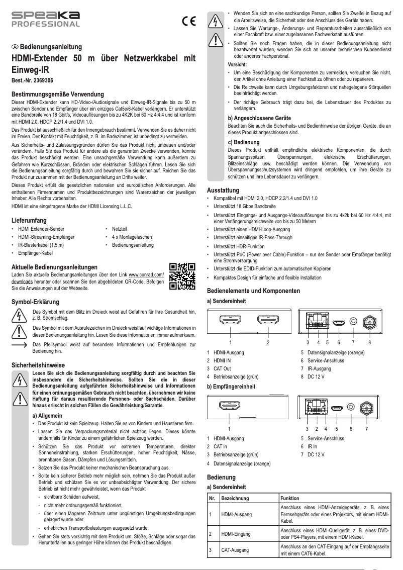 Page 1 de la notice Manuel utilisateur Speaka SP-HDE-310
