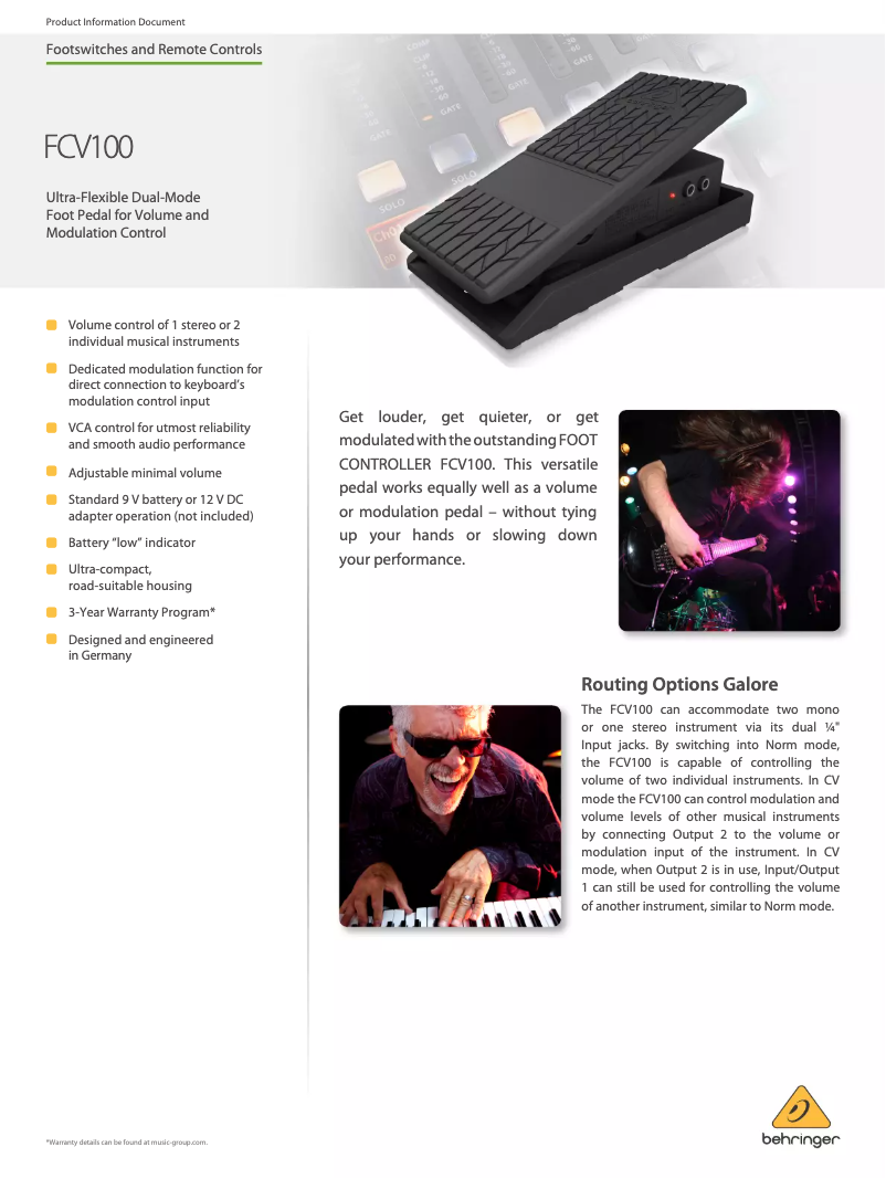Page n°1 - Fiche technique Behringer Foot Controller FCV100