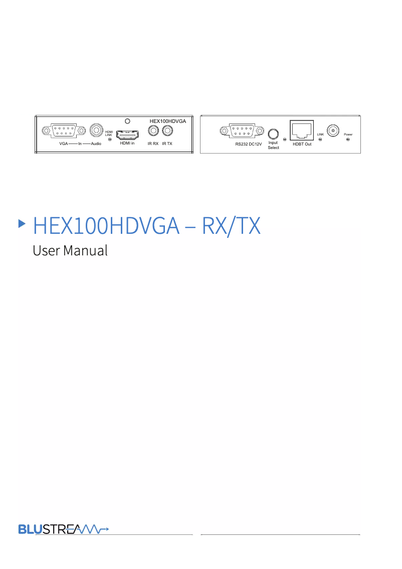 Page n°1 - Manuel utilisateur Blustream HEX100HDVGA-TX