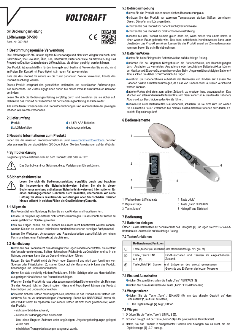 Page 1 de la notice Manuel utilisateur Voltcraft SP-500