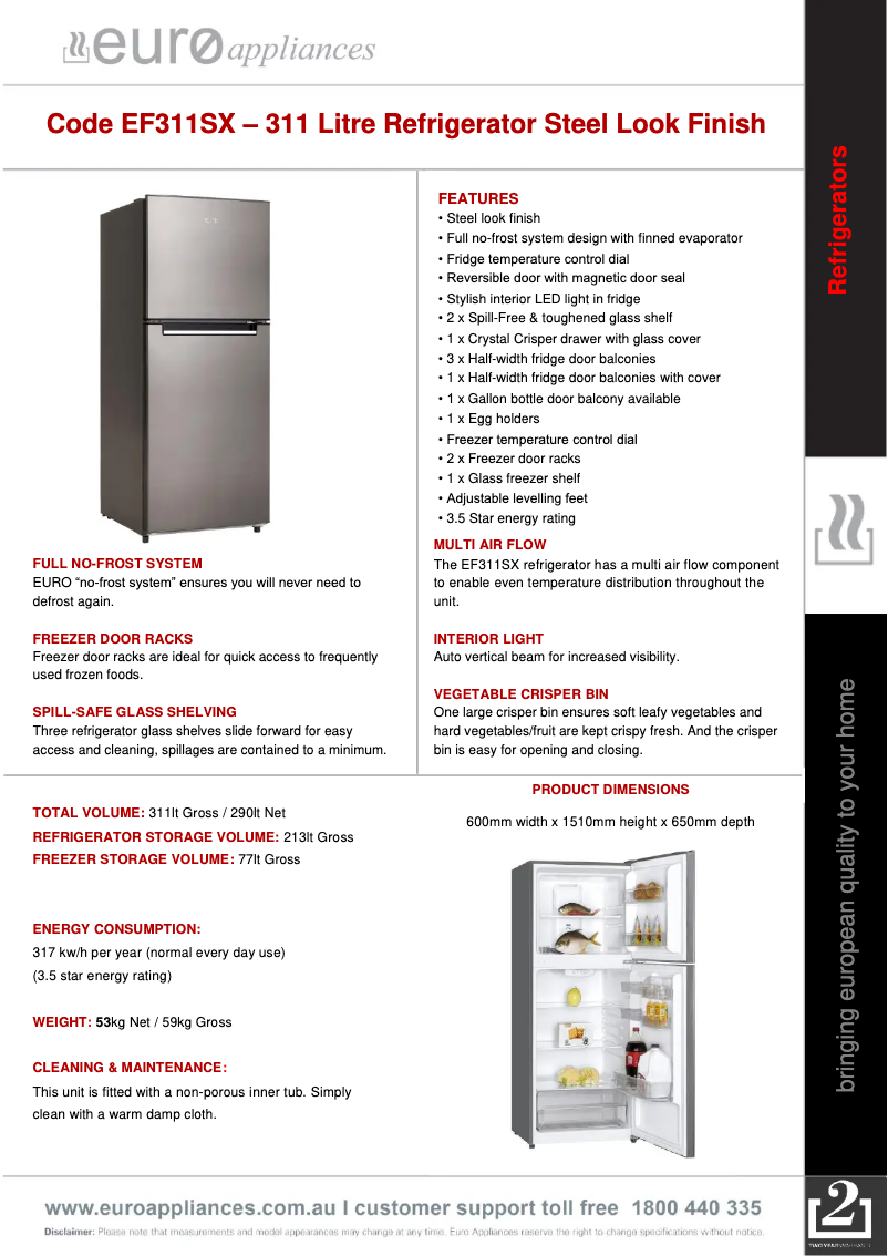 Page n°1 - Manuel utilisateur Euro Appliances EF311SX