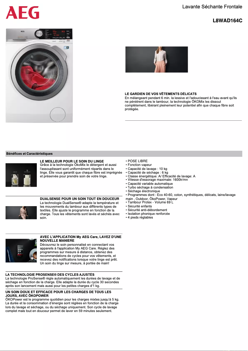 Page n°1 - Fiche technique AEG L8WAD164C