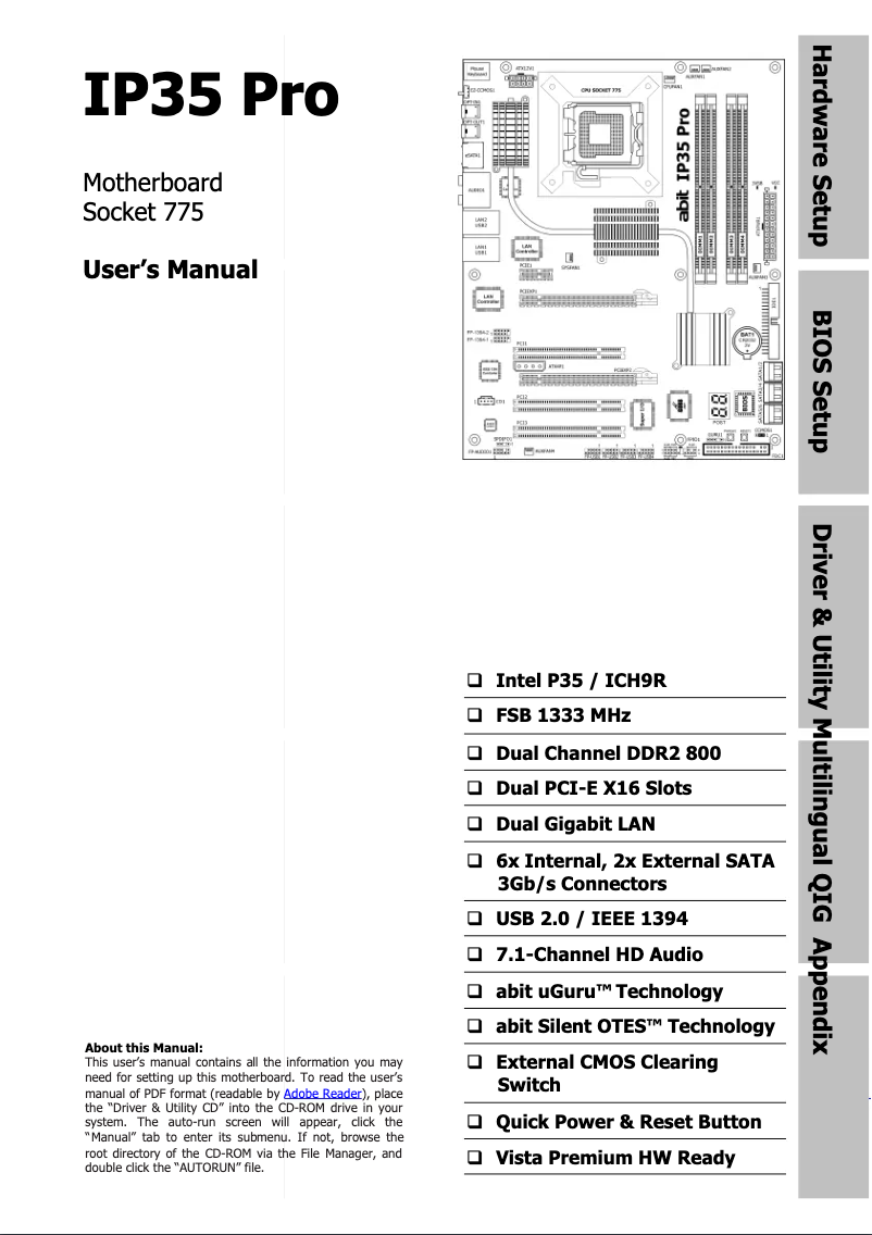 Page n°1 - Manuel utilisateur abit IP35 PRO XE