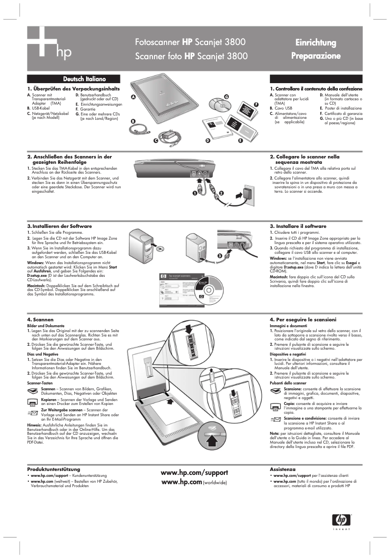 Page n°1 - Guide d'installation HP Scanjet 4890