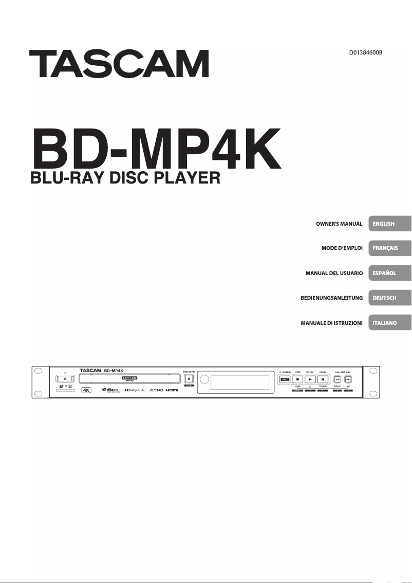 Página 1 del manual Manual de usuario Tascam BD-MP4K