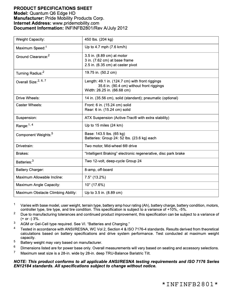 Page 1 de la notice Fiche technique Quantum Q6 Edge HD