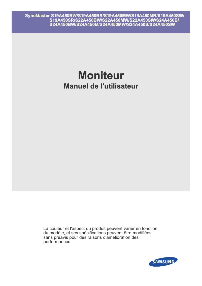 Page 1 de la notice Manuel utilisateur Samsung SyncMaster S19A450BW