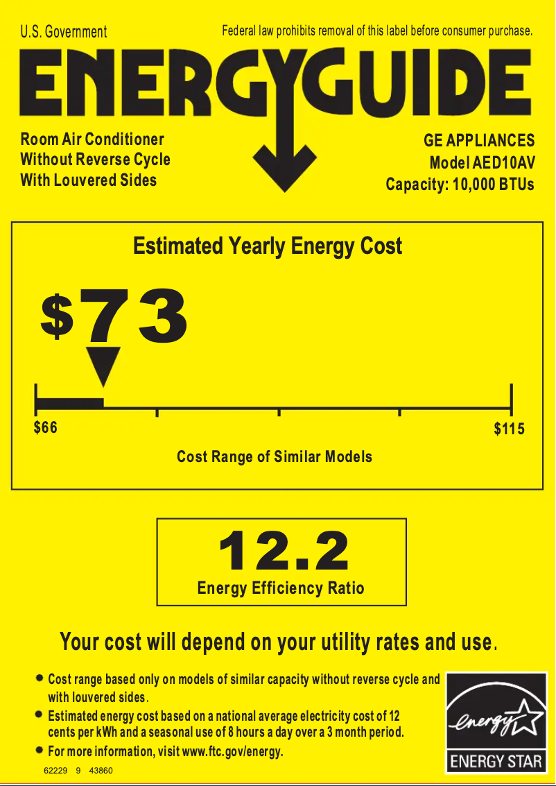 Página 1 del manual Etiqueta energética GE AED10AV