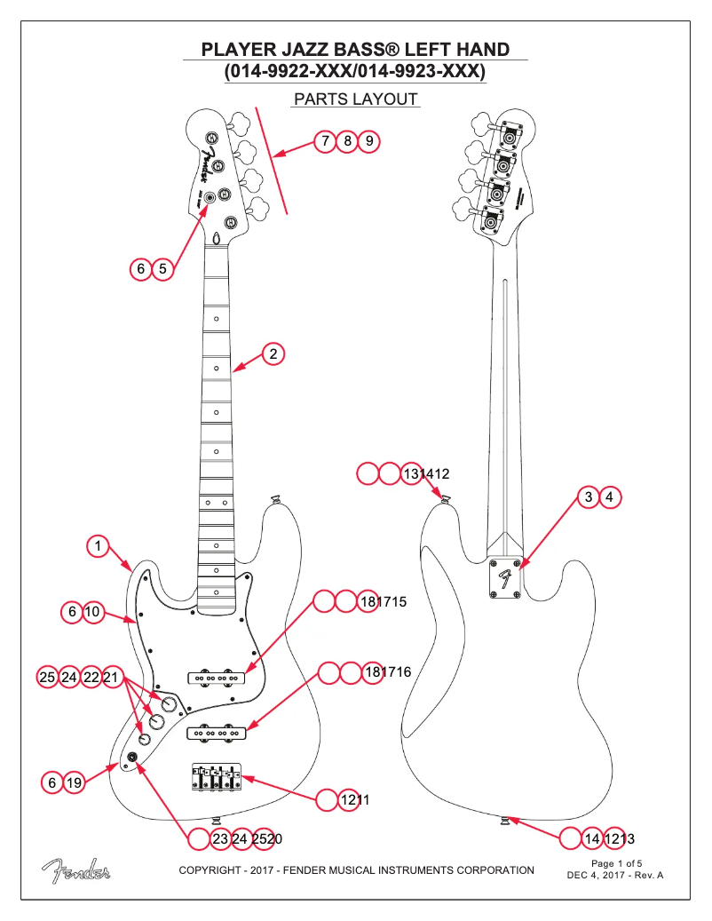 Page 1 de la notice Manuel utilisateur Fender Player Jazz Bass Left-Handed