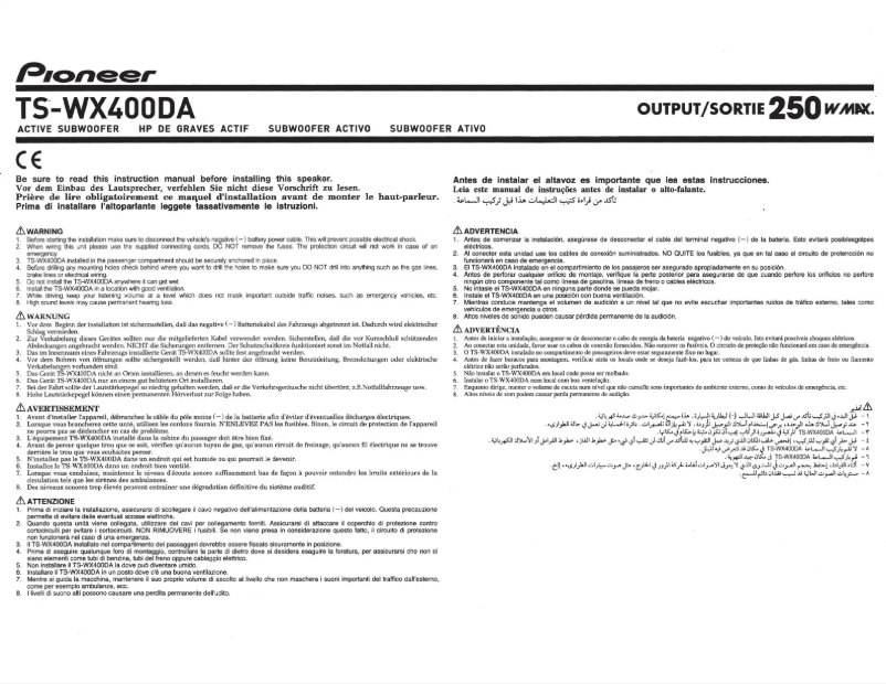 Page 1 de la notice Manuel utilisateur Pioneer TS-WX400DA