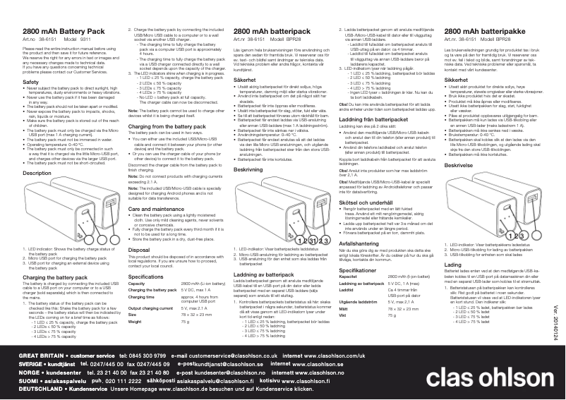 Página 1 del manual Manual de usuario Clas Ohlson BPR28