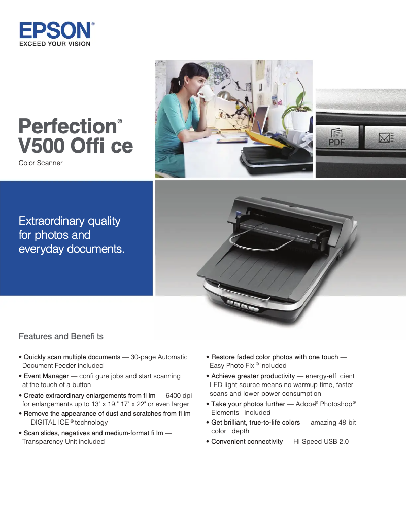 Page 1 de la notice Brochure Epson Perfection V500 Office