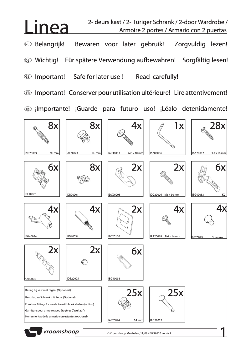 Page 1 de la notice Manuel utilisateur Vroomshoop Linea