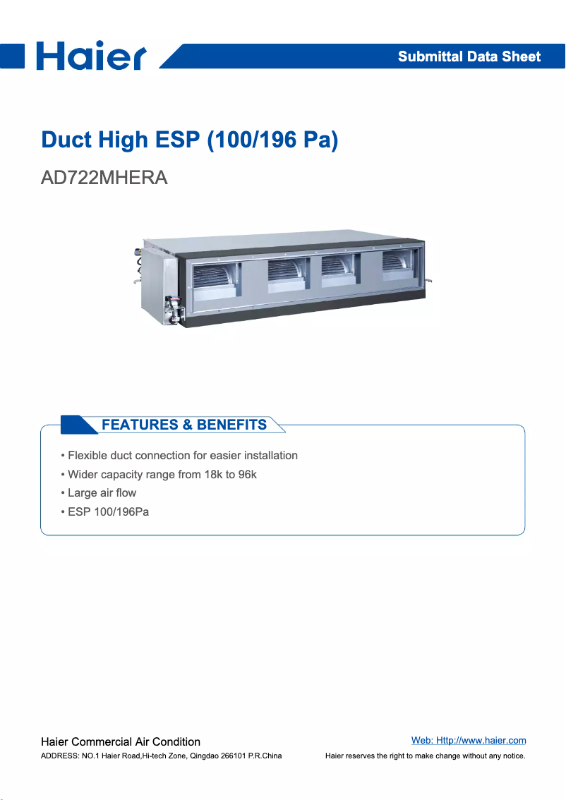 Page 1 de la notice Manuel utilisateur Haier AD722MHERA