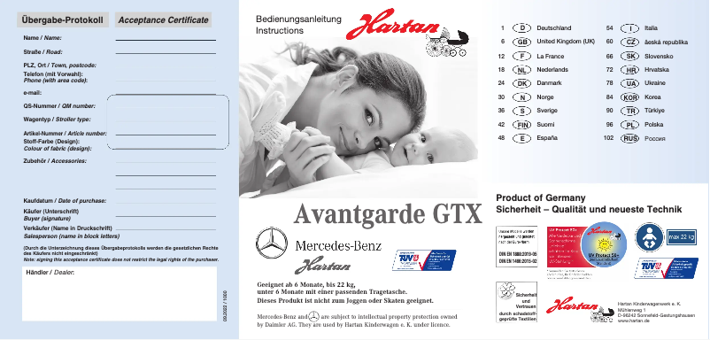 Page 1 de la notice Manuel utilisateur Hartan Avantgarde GTX