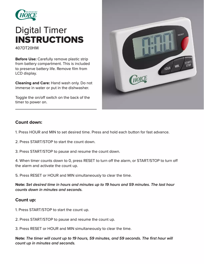 Page n°1 - Manuel utilisateur Choice 407DT20HM