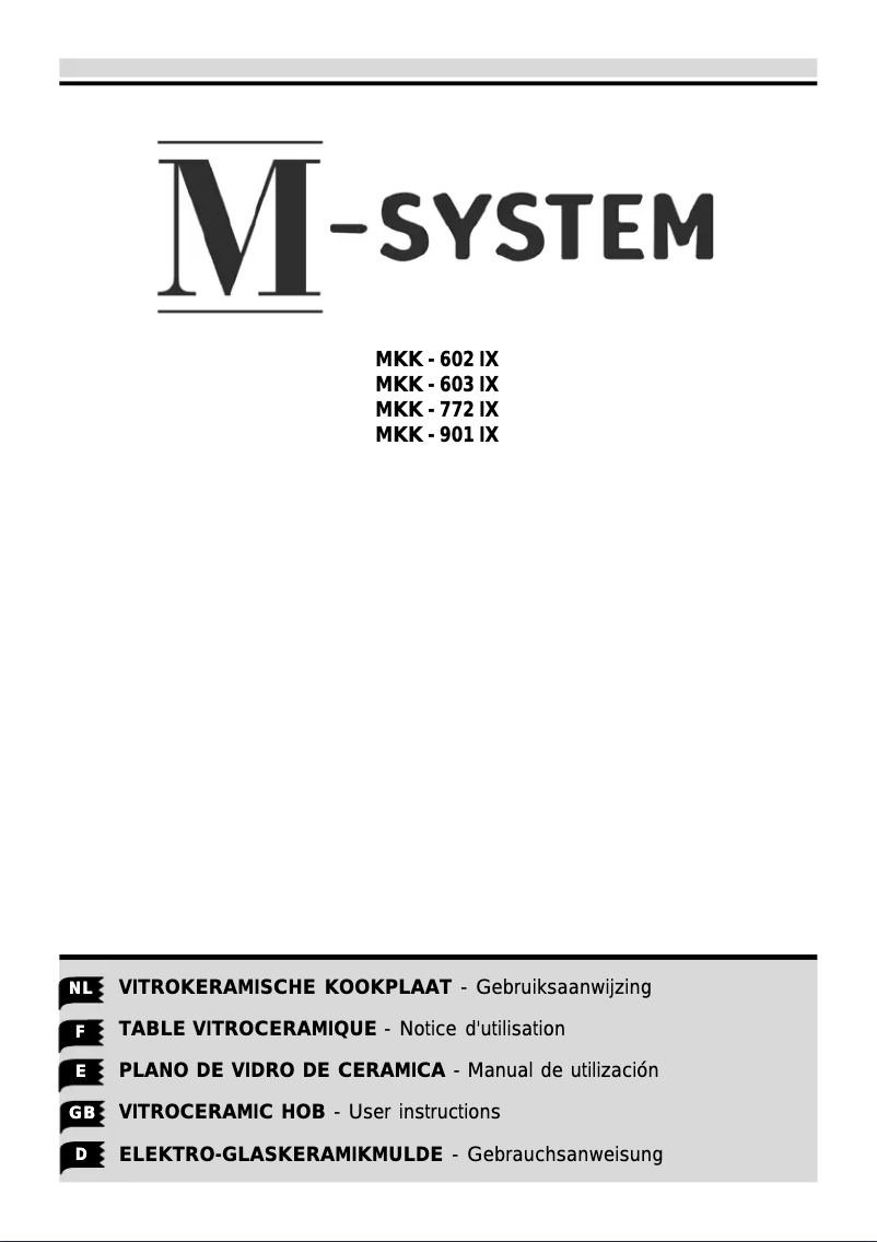 Page 1 de la notice Manuel utilisateur M-System MKK-602 IX