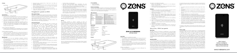 Page 1 de la notice Manuel utilisateur Zens Qi Powerbank