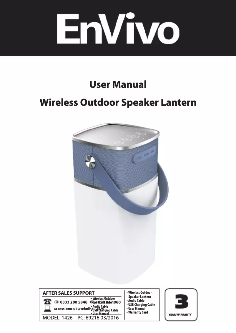 Page 1 de la notice Manuel utilisateur Envivo 1426