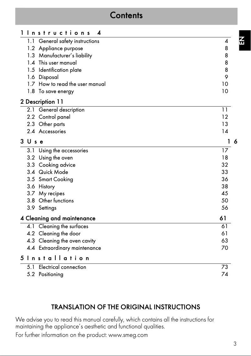 Page 1 de la notice Manuel utilisateur Smeg SFPA6303TPX