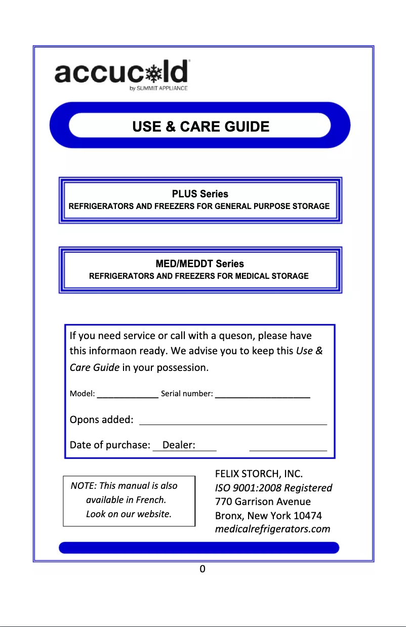 Page 1 de la notice Guide d'installation Summit Accucold VT65