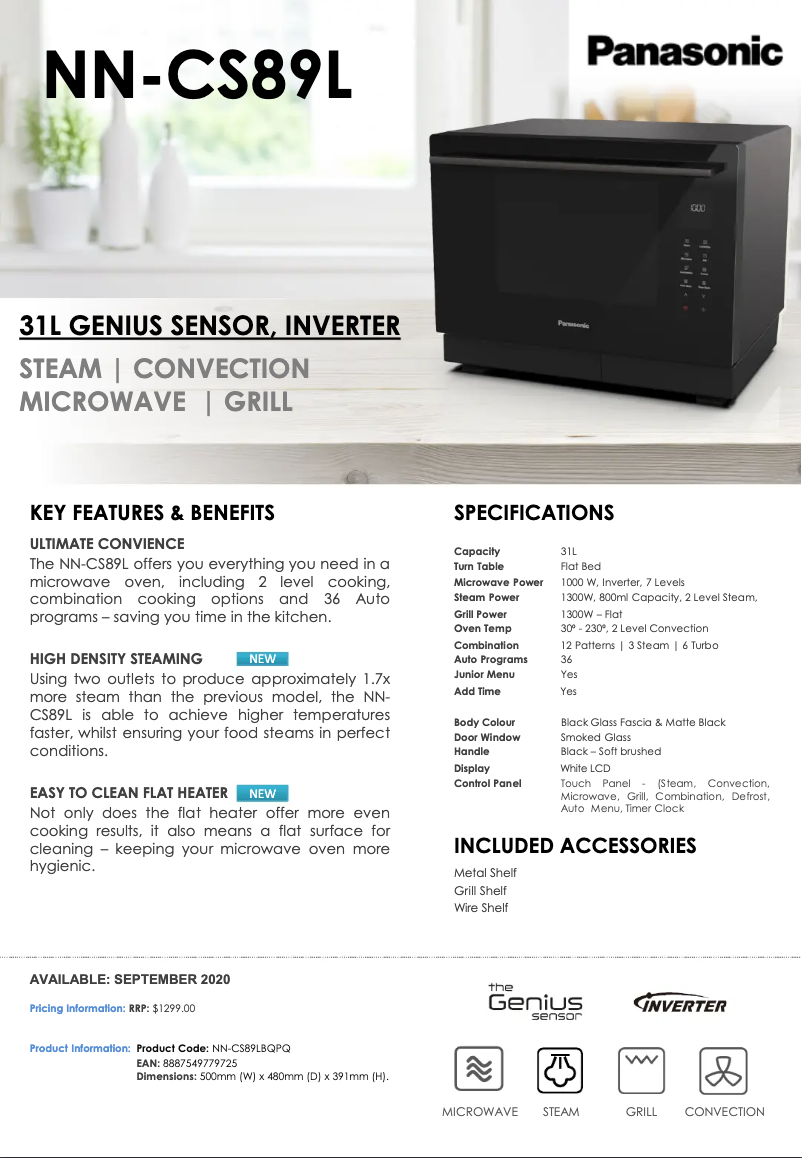 Page 1 de la notice Fiche technique Panasonic NN-CS89LB