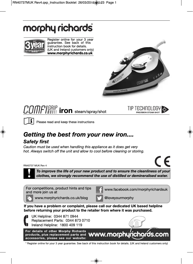 Page 1 de la notice Manuel utilisateur Morphy Richards Comfigrip 300006