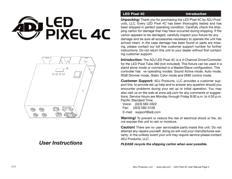 Page 1 of the manual User Manual Adj LED Pixel 4C