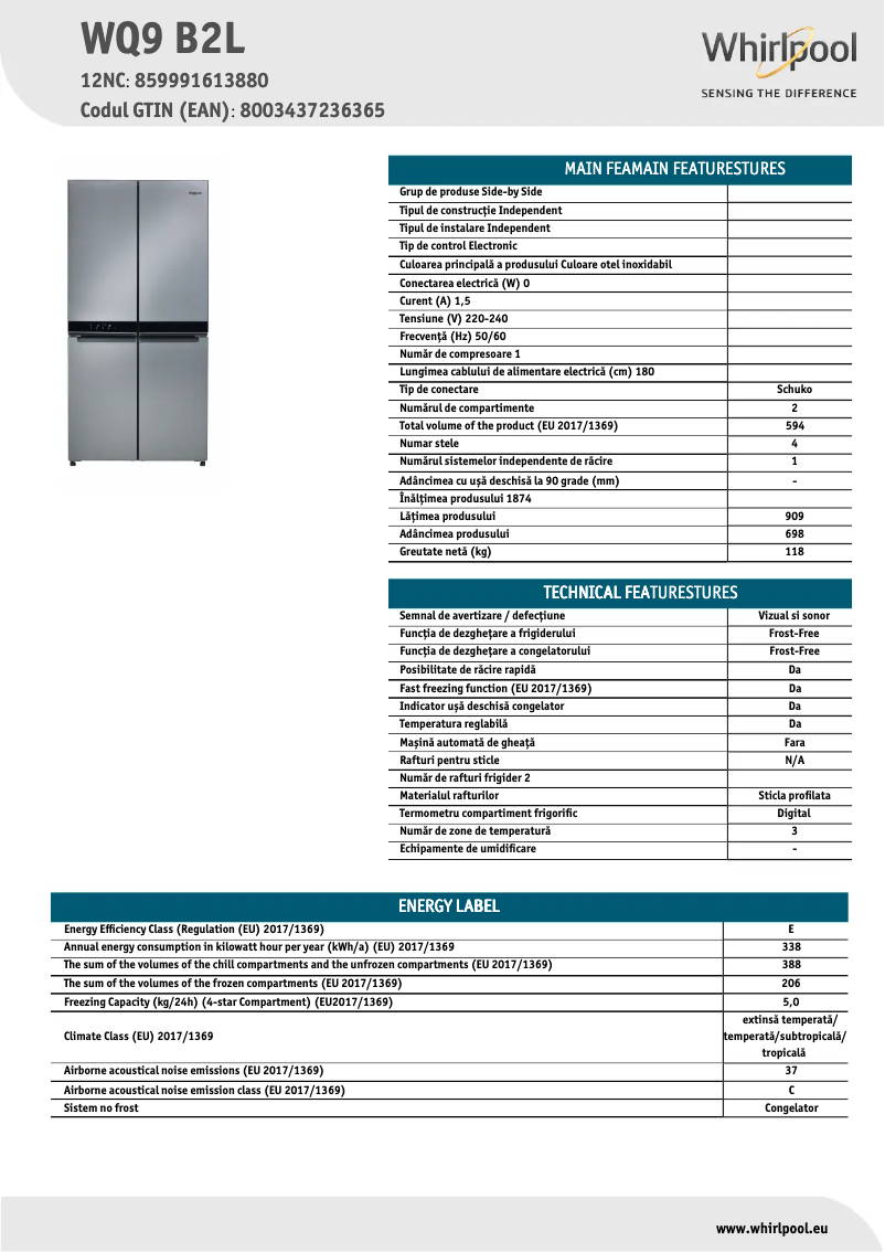 Image de la première page du manuel de l'appareil WQ9 B2L CH