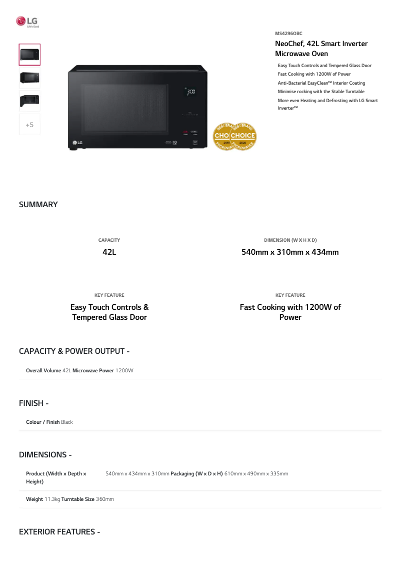 Página 1 del manual Ficha técnica LG MS4296OBC