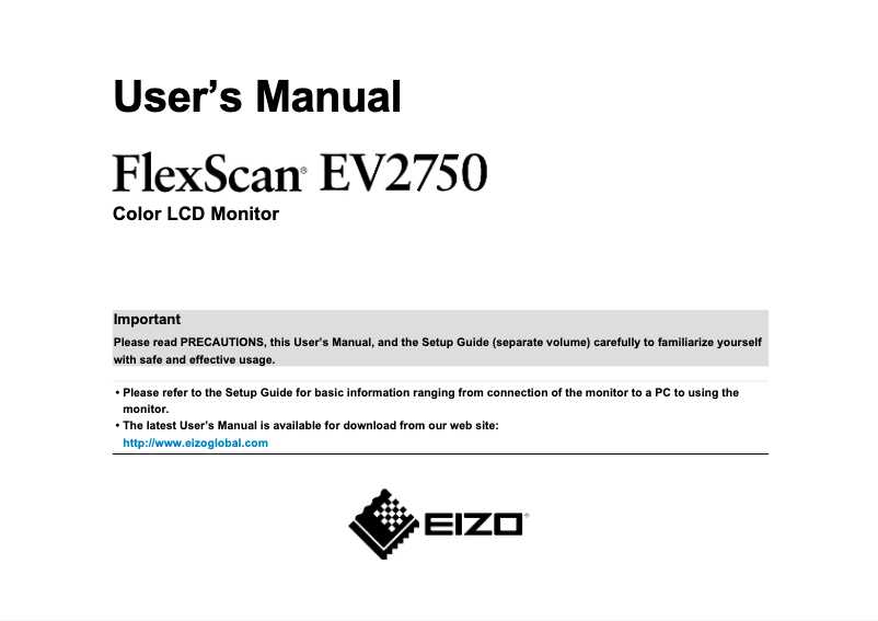 Page 1 de la notice Manuel utilisateur Eizo FlexScan EV2750