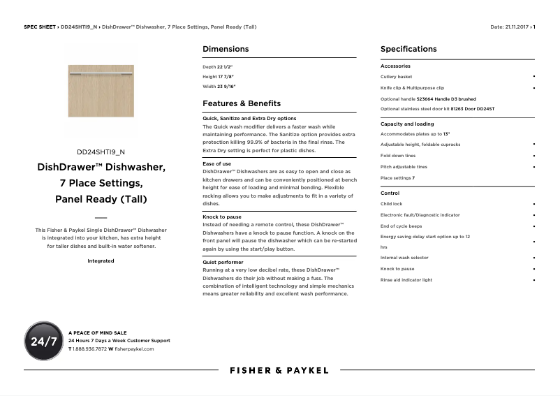 Page 1 de la notice Fiche technique Fisher & Paykel DD24SHTI9_N
