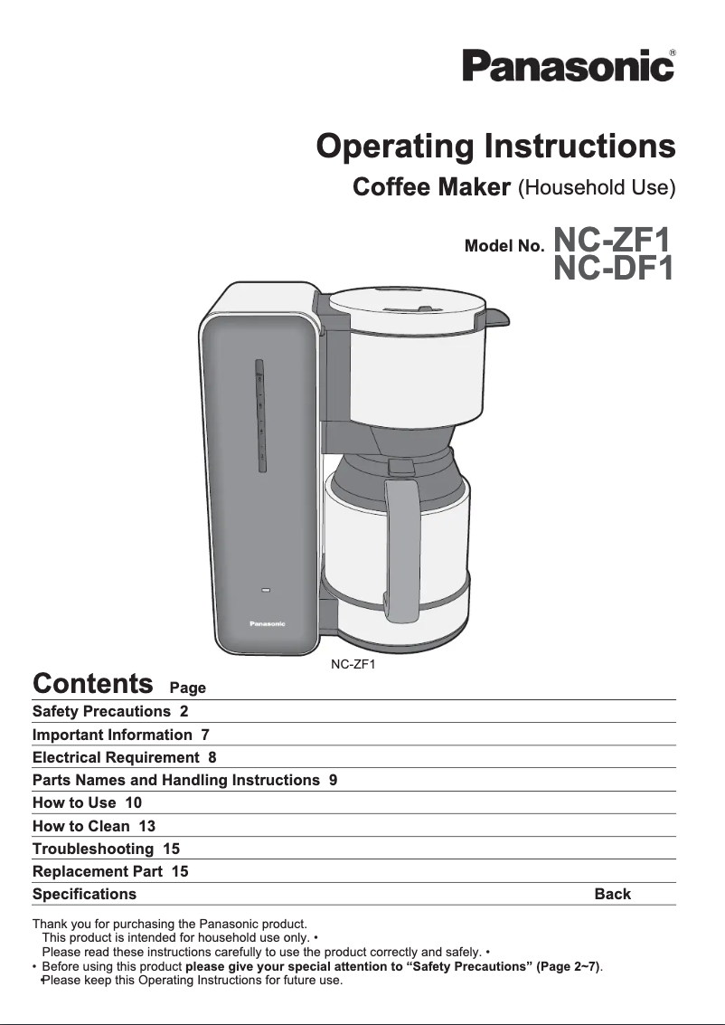 Page 1 de la notice Manuel utilisateur Panasonic NC-ZF1VXC