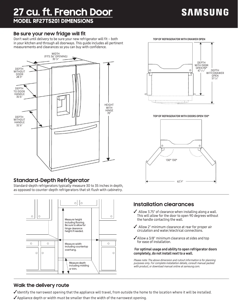 Page 1 de la notice Guide de mesure Samsung RF27T5501SG/AA
